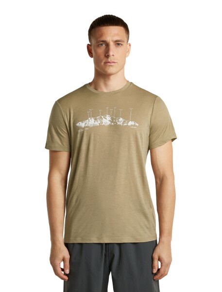 Pánské merino triko krátký rukáv ICEBREAKER Mens Merino 150 Tech Lite SS Tee The Peaks, Cumin velikost: XL