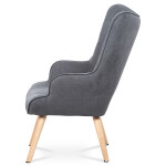 Křeslo "ušák" s podnožkou, potah šedá látka, dřevěné nohy, masiv kaučukovník