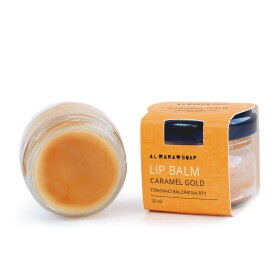 Almara Soap Lip Balm Caramel Gold 25 ml - Almara Soap Tónovací a vyživující balzám na rty Caramel Gold 25 ml, oranžová barva, sklo