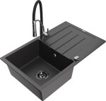 MEXEN - Bruno granitový dřez s odkapávačem včetně baterie Aster, černá kropenatá 6513-76-73450-07-B