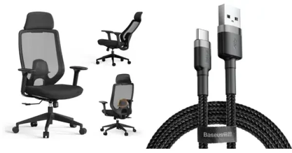 SENSE7 Kancelářské ergonomické křeslo Nakai černá / USB kabel