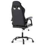 Herní křeslo, šedá a černá ekokůže, houpací mechanika, opěrák 135°