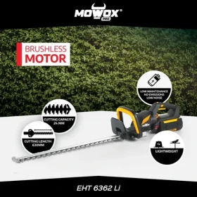 MoWox EHT 6362 Li Excel Series / Aku nůžky na živý plot / 62V / Otočná rukojeť / Délka lišty 63 cm / bez aku a nabíječky (EHT 6362 Li)