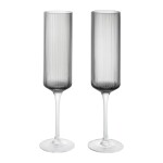 Ferm Living Sklenice Ripple Champagne Smoked Grey – set 2 ks, šedá barva, sklo, 150 ml