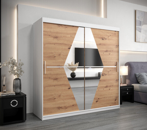 Šatní skříň Abi Bo Barva korpusu: Bílá, Rozměry: 200 cm, Dveře: Dub artisan