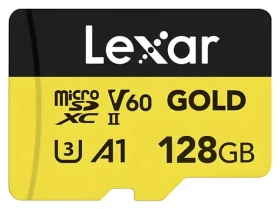 Lexar GOLD microSDXC 128 GB / V60 / U3 / A1 / Rychlost čtení až 280 MB/s / Rychlost zápisu až 100 MB/s (LMSGOLD128G-BNNNG)