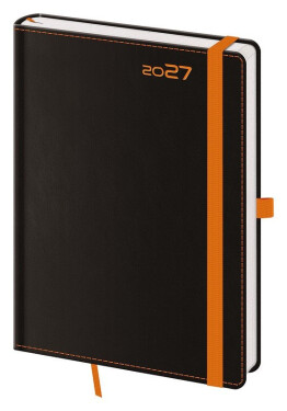 Diář 2027 denní A5 Black Orange s poutkem na propisku
