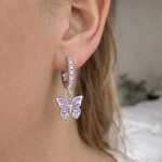 Stříbrné náušnice s fialovým motýlkem - stříbro 925/1000, Fialová