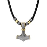 Pánský náhrdelník Thórovo kladivo - MJOLNIR - kůže, chirurgická ocel, Černá 50 cm