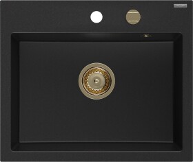 MEXEN/S - Oscar granitový dřez 580 x 490 mm, černá, zlatý sifon 6519581000-77-G