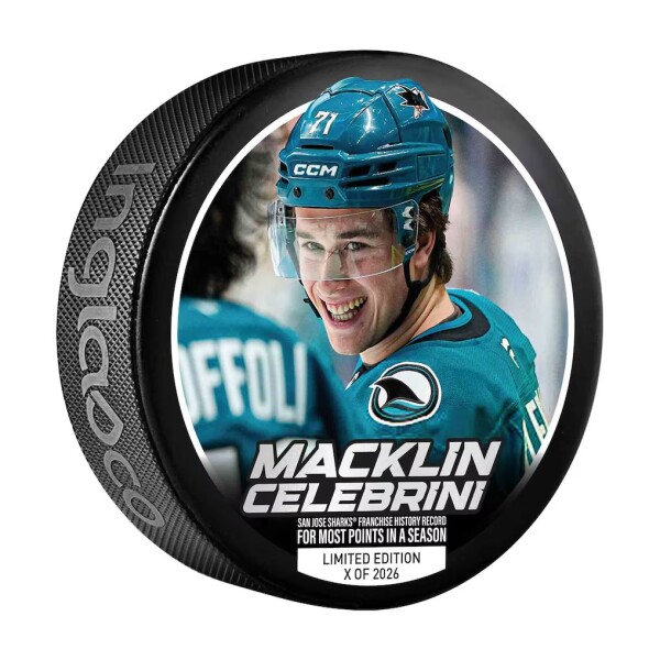 Inglasco / Sherwood Puk San Jose Sharks NHL Macklin Celebrini #71 Franchise Single-Season Points Record Hockey Puck - Limited Edition of 2026