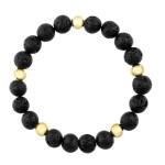 Korálkový náramek Filip Gold - 10 mm lávový kámen, chirurgická ocel, Černá 25 cm