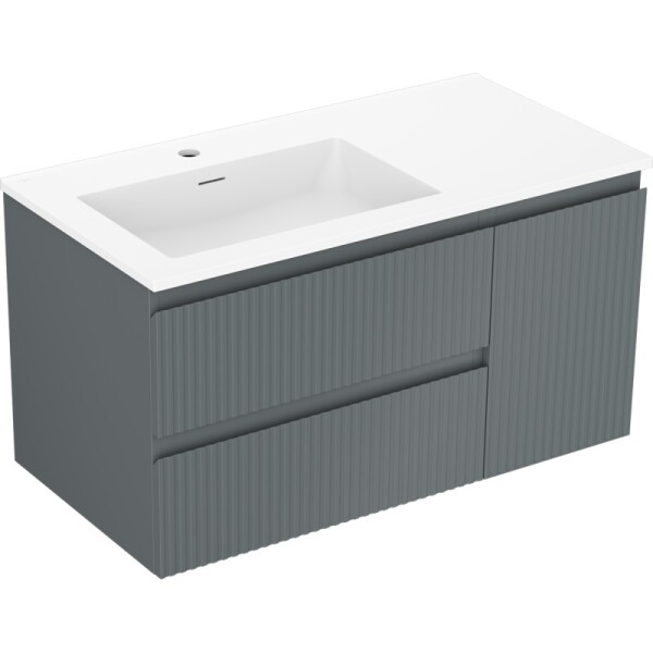 MEXEN/S - Rivel koupelnová skříňka 90 cm s umyvadlem Otis levá, 2S, 1D, reliéf, grafit mat/bílá mat 91A23-09047-3-BBFFF66-W18L01