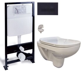 PRIM - předstěnový instalační systém s černým tlačítkem 20/0044 + WC bez oplachového kruhu Edge + SEDÁTKO PRIM_20/0026 44 EG1