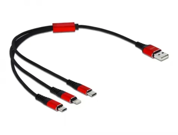 DeLock Napájecí kabel USB-A 2.0 (M) - USB Micro-B (M) USB-C (M) Lightning (M) 30cm černá (85891)
