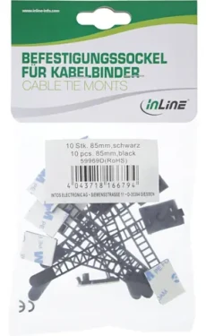 InLine Sada příchytek na kabely 64 mm černá / Organizace kabeláže / 10 ks (59969B)
