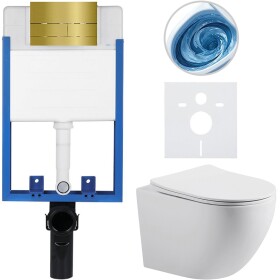 CERANO Kompletní WC set Profi/Cesso - bílá matná - WC tlačítko Line. zlatá - pro zazdění - 49x36 cm