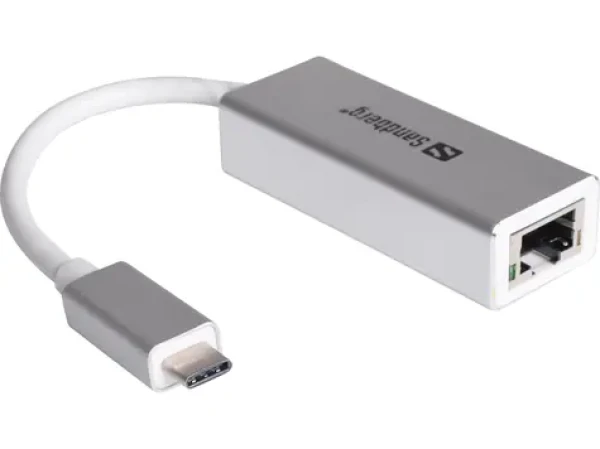 Pouzdro Sandberg redukce USB-C -> RJ-45, stříbrná