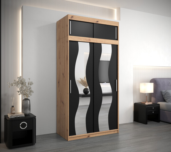 Šatní skříň Abi Se s nástavcem Barva korpusu: Dub artisan, Rozměry: 100 cm, Dveře: Černá