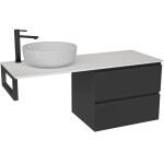 CERANO - Koupelnová skříňka Carole - černá matná + deska pod umyvadlo z lit. mramoru Elanys - 12 mm + konzole černá - 160x46x49,2 CER-679331