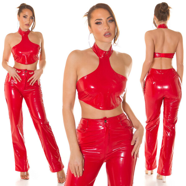 Sexy top Koucla Latexlook Neck Crop Top red S