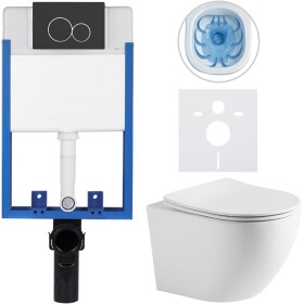 CERANO - Kompletní WC set Profi/Cesso - bílá matná - WC tlačítko Duo/Černá matná - pro zazdění - 49x36 CER-8050BD84216
