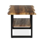 Stůl konferenční, 120x60x55 cm, MDF deska, dekor staré dřevo, kov, police, černý lak