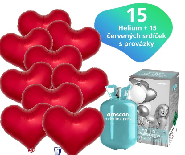 Helium set - helium a balónky IBREX srdce červené 15 ks - Balonky.cz Helium set - helium a balónky IBREX srdce červené 15 ks - Balonky.cz