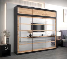 Šatní skříň Abi Ro2 s nástavcem Barva korpusu: Černá, Rozměry: 250 cm, Dveře: Dub artisan