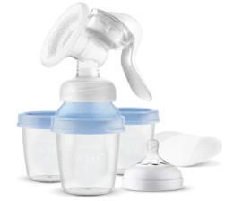Philips Avent SCF430/13 modrá / Manuální odsávačka mateřského mléka / rukojeť / skladovací pohárky