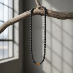 Luxusní pánský náhrdelník Samuel - jantar, turmalín, Černá 47 cm