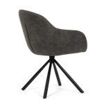 Židle jídelní, zelená látka a tmavě šedá látka v dekoru vintage kůže, černý kov, otočná P90°+ L90° s vratným mechanismem
