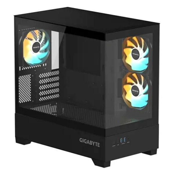 GIGABYTE C201 PANORAMIC černá / Midi tower / Micro ATX / 2x USB 3.0 / 3x 120mm ARGB / bez zdroje / průhledná bočnice (GB-C201P)