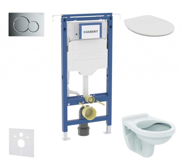 GEBERIT - Duofix Set předstěnové instalace, klozet Alpha se sedátkem, tlačítko Sigma01, lesklý chrom SANI11CD1104