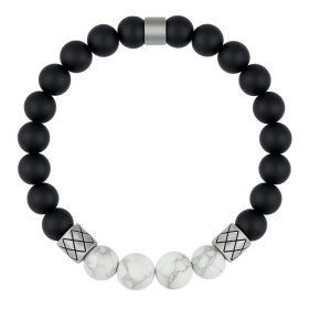 Pánský náramek Marco - 8 mm onyx a bílý howlit, Bílá/čirá 19 cm
