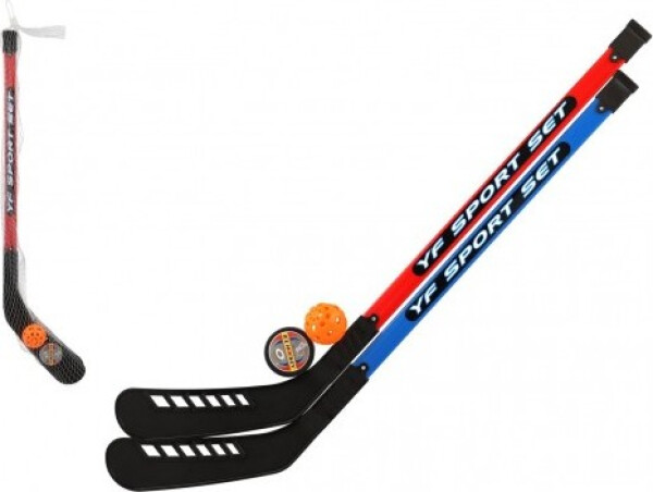 Hokejka pozemní 2ks plast 92cm + florbalový míček + puk v síťce