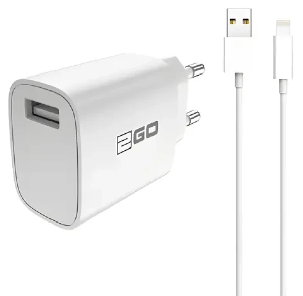 2GO bílá / Síťová nabíječka / USB-A / 10,5 W / 5 V / 2,1 A / s kabelem Lightning (797253)