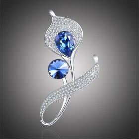 Brož Swarovski Elements Amedee - květina, Modrá