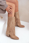 Semišové Kozačky Do Poloviny Lýtka S Otočeným Svrškem Na Podpatku Béžové Zazoo 3487 38