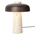 Audo Copenhagen Stmívatelná stolní LED lampa Reverse Travertine Bronzed Brass, hnědá barva, přírodní barva, kov, kámen