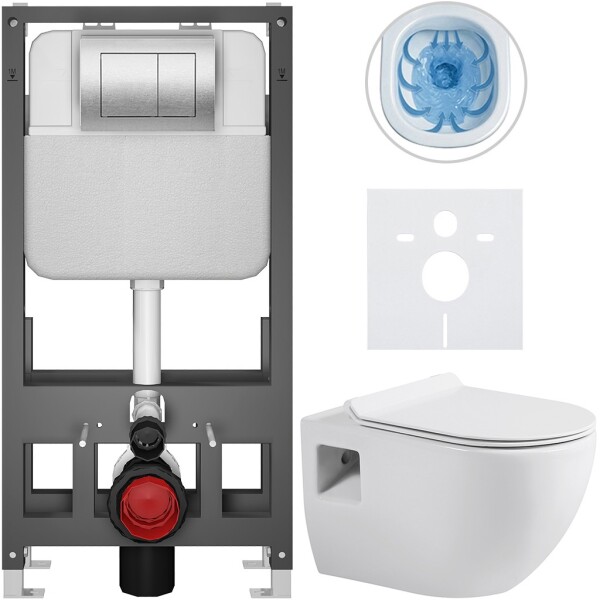 CERANO - Kompletní WC set Basic/Dure - bílá lesklá - WC tlačítko Maxio/Stříbrná - volně stojící - předstěnová instalace - 51x35 CER-8050BD85914