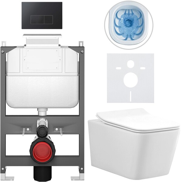 CERANO - Kompletní WC set Basic/Forte - bílá lesklá - WC tlačítko Modulo/Černá - ovládání shora - předstěnová instalace - 51x36 CER-8050BD86140