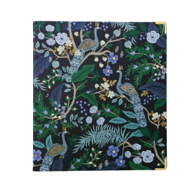 Rifle Paper Co. Kroužkový pořadač na dokumenty Peacock, modrá barva, zelená barva, zlatá barva, papír