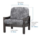 Bielastické potahy MARMO šedé křeslo s dřevěnými rukojeťmi (š. 40 - 70 cm)