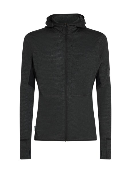 Pánská merino mikina ICEBREAKER Mens 200 Realfleece Descender LS Zip Hood, Jet Heather/Black/Cb velikost: L