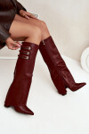 Dámské Kozačky Na Podpatku Otočený Svršek Pásky S Přezkami Bordové Nirisa 37