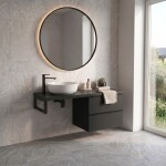 CERANO - Koupelnová skříňka Velora - černá matná, úchytka černá + deska pod umyvadlo Navira Pro - 36 mm + konzole černá - 160x56,6x46,5 CER-667958