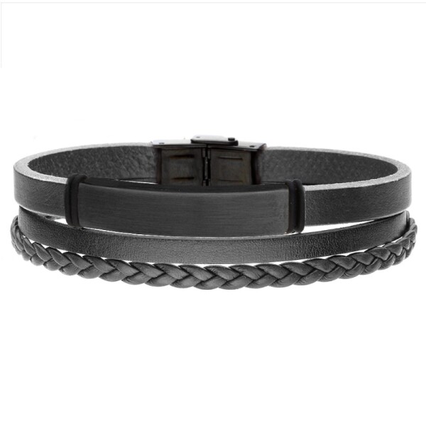 Pánský náramek Raúl Black z pravé kůže a chirurgické oceli, Černá 21 cm