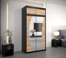 Šatní skříň Abi W0 s nástavcem Barva korpusu: Černá, Rozměry: 120 cm, Dveře: Dub artisan