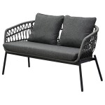 Zahradní set 1+1+2, stůl 90x48, židle a dvojsedačka, Antracitový umělý ratan, kov antracit, tmavě šedá látka.